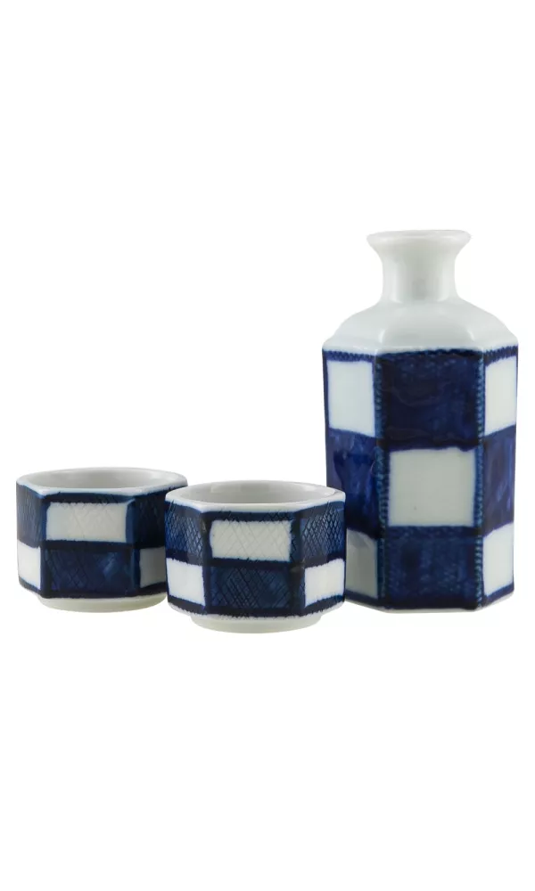 Check Sake Flask and Cup Set