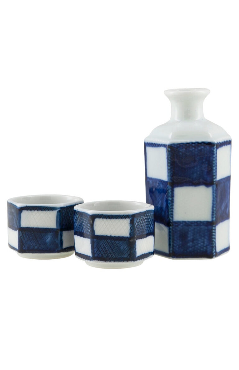 Check Sake Flask and Cup Set Check Sake Flask and Cup Set